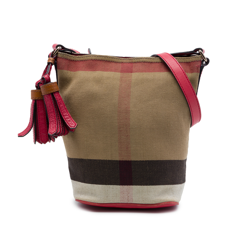 Pre-Loved Burberry Mini Mega Check Canvas Ashby Tassel Bucket Bag